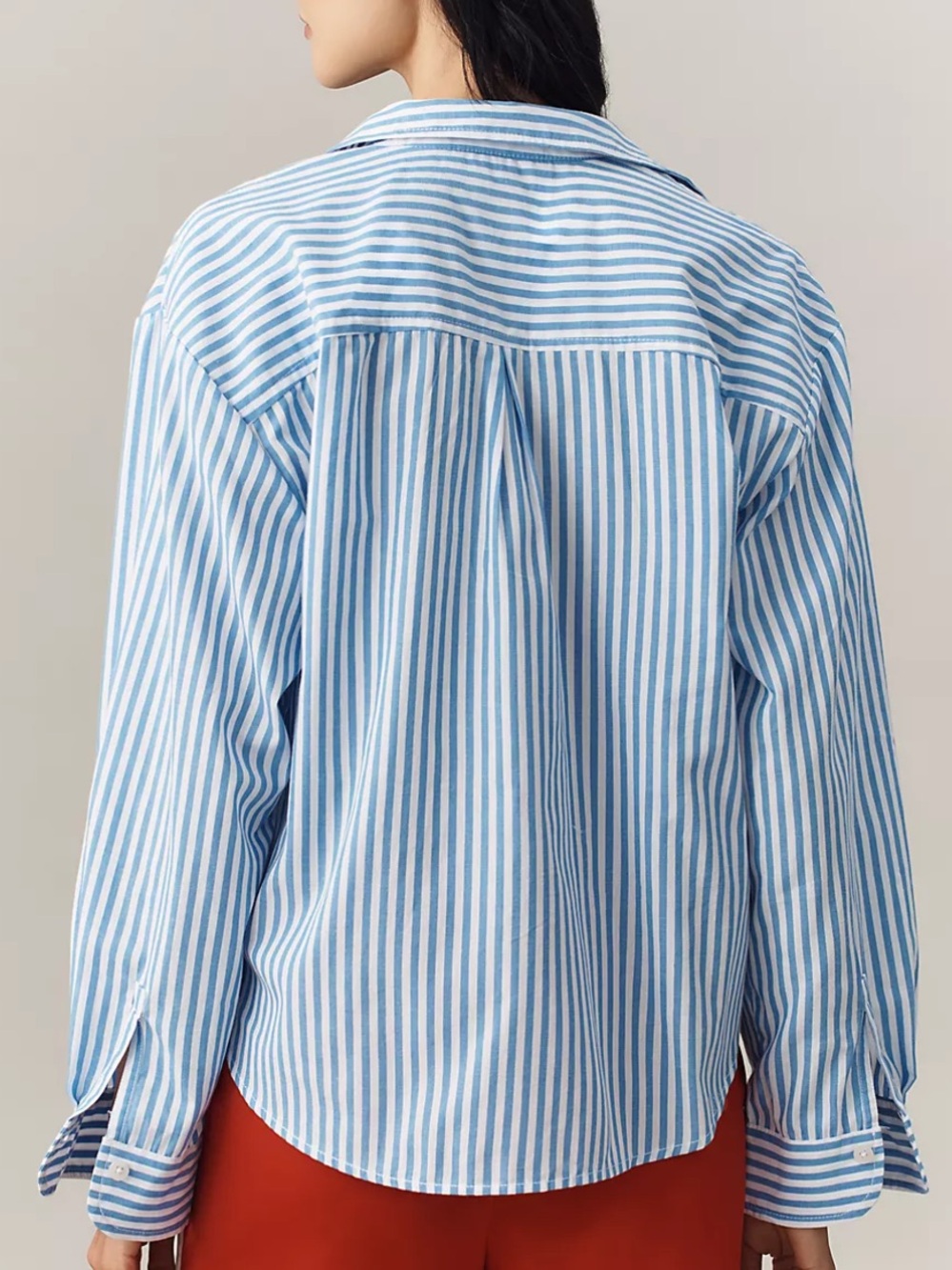 Maeve Anthropologie Blue & White Striped Button-Up Shirt | Cotton | Capsule - Picture 4 of 10